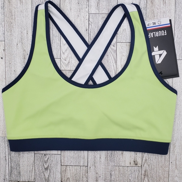 🆕 FOUR LAPS SMALL INFINITY SPORTS BRA TOMATILLO MIDNIGHT WHITE LIME GREEN - Picture 1 of 4